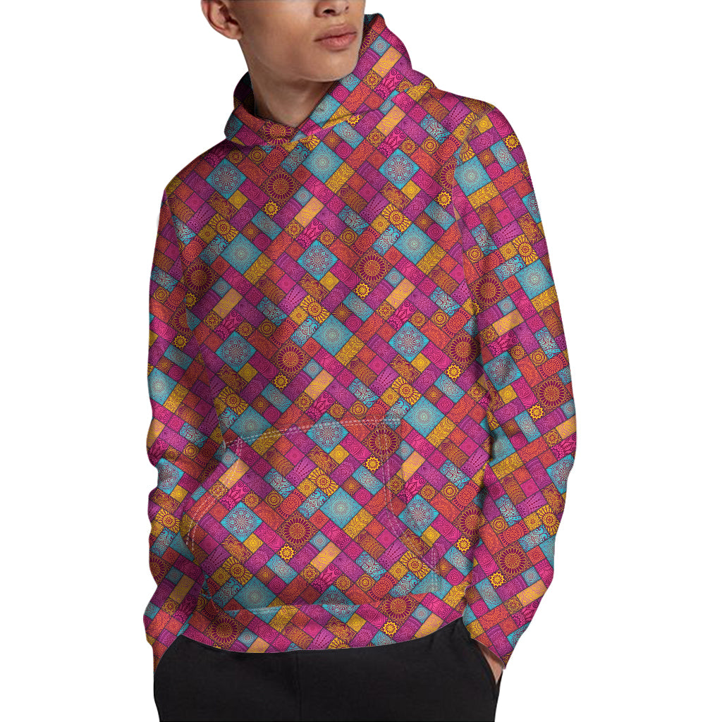 Indian Patchwork Pattern Print Pullover Hoodie