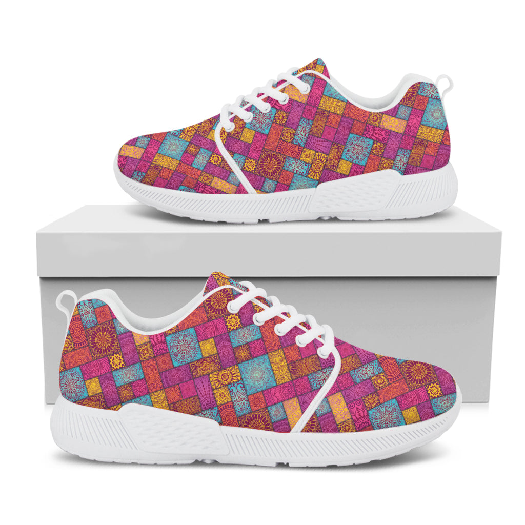 Indian Patchwork Pattern Print White Athletic Shoes