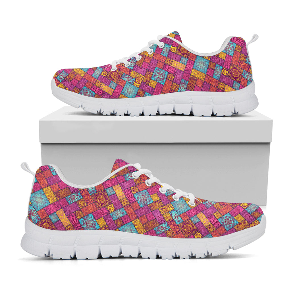 Indian Patchwork Pattern Print White Sneakers