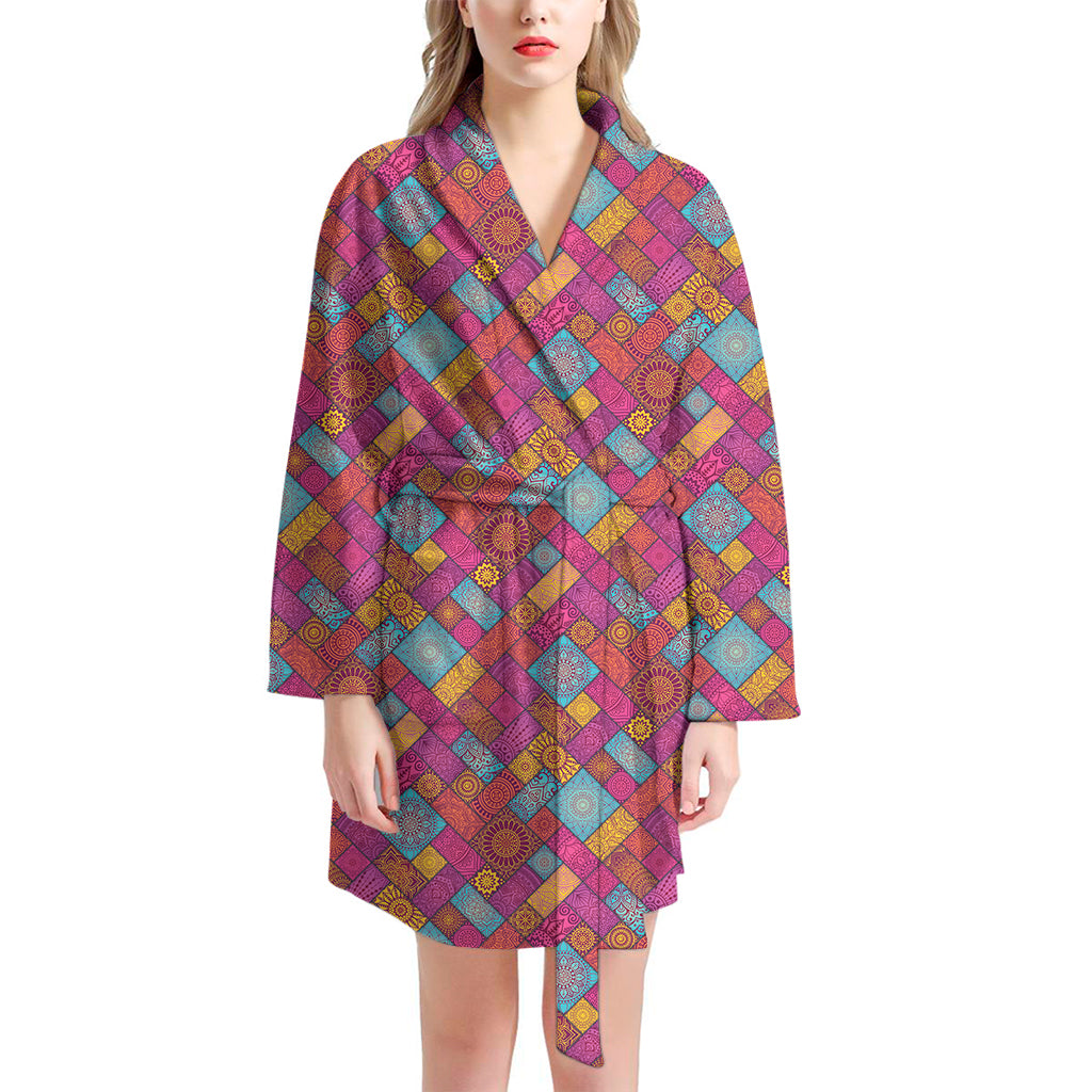 Indian Patchwork Pattern Print Women's Bathrobe