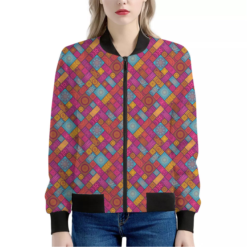 Indian Patchwork Pattern Print Women's Bomber Jacket