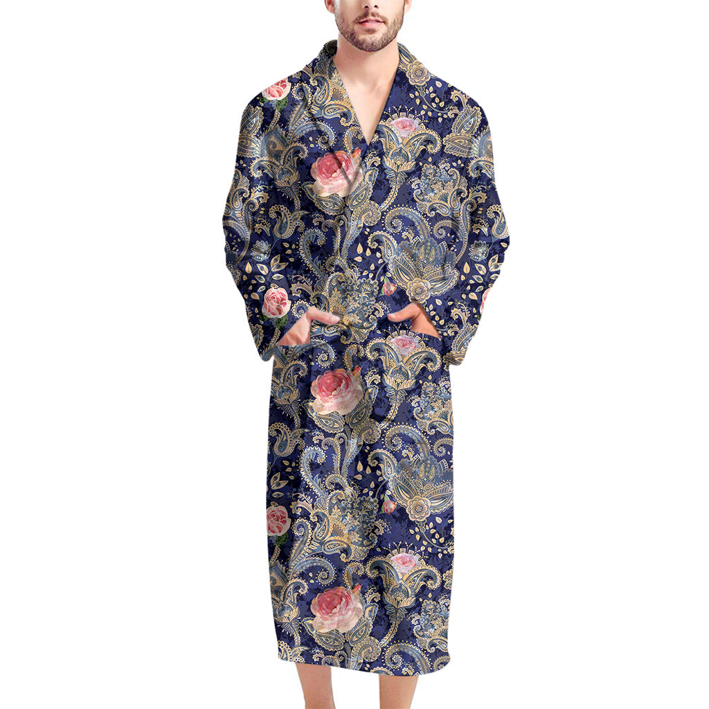 Indian Rose Paisley Pattern Print Men's Bathrobe