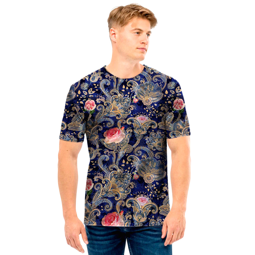 Indian Rose Paisley Pattern Print Men's T-Shirt