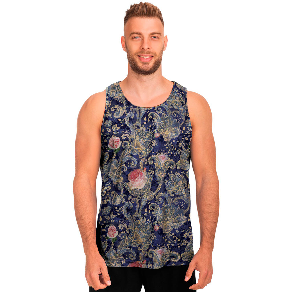 Indian Rose Paisley Pattern Print Men's Tank Top