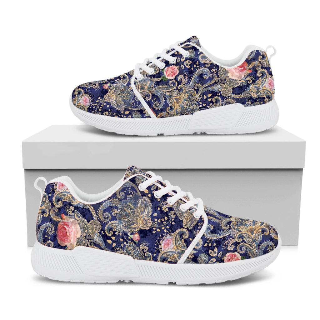 Indian Rose Paisley Pattern Print White Athletic Shoes