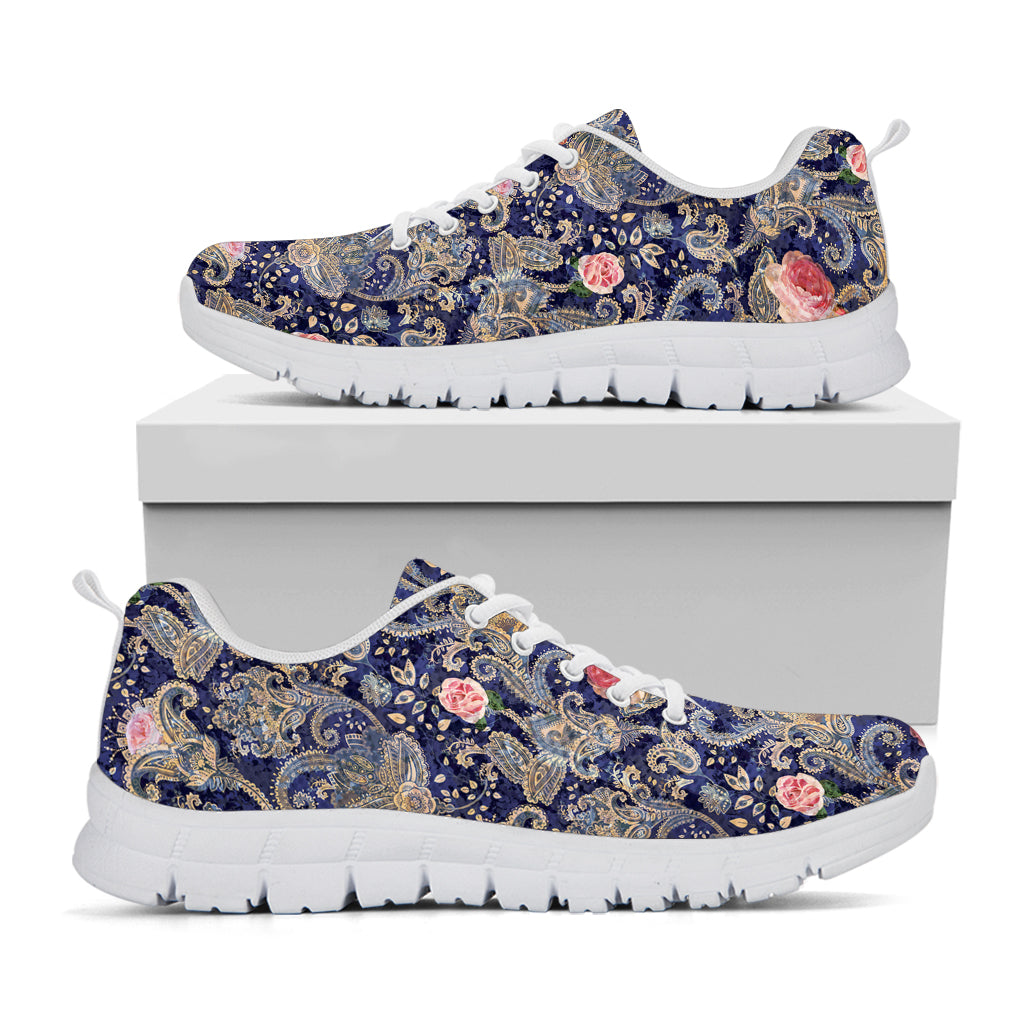 Indian Rose Paisley Pattern Print White Sneakers