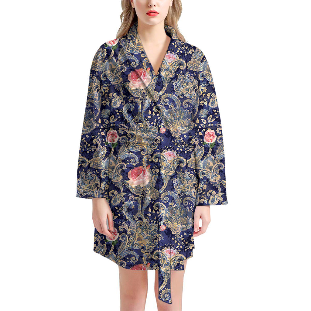 Indian Rose Paisley Pattern Print Women's Bathrobe