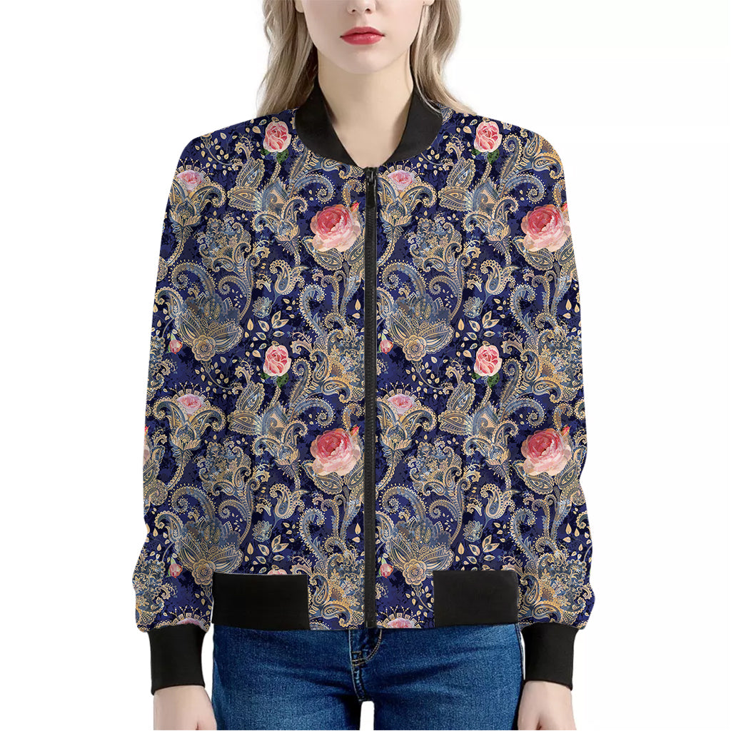 Indian Rose Paisley Pattern Print Women's Bomber Jacket