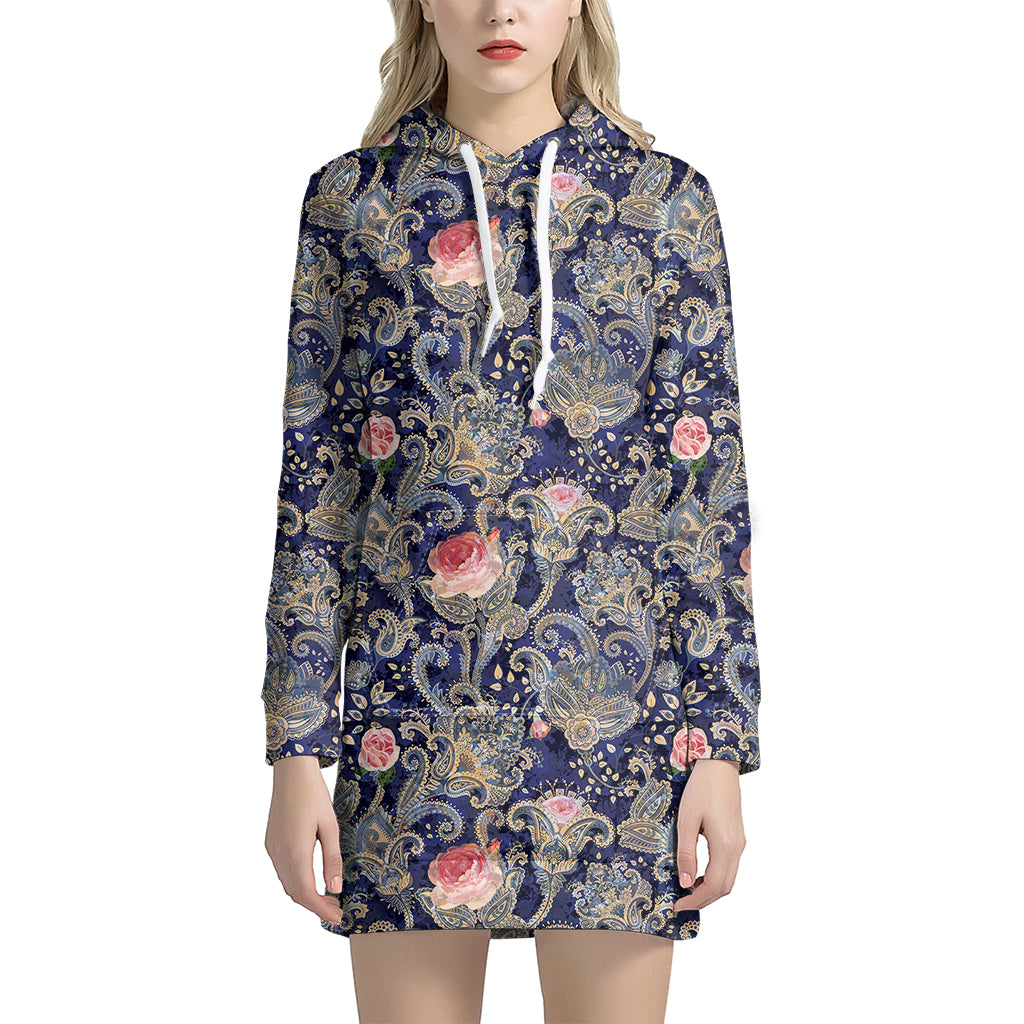 Indian Rose Paisley Pattern Print Women's Pullover Hoodie Dress