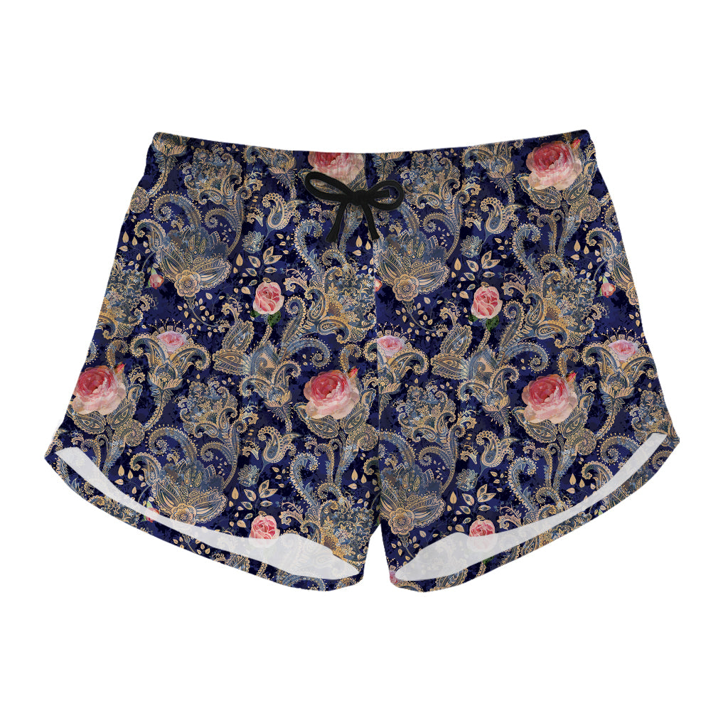 Indian Rose Paisley Pattern Print Women's Shorts