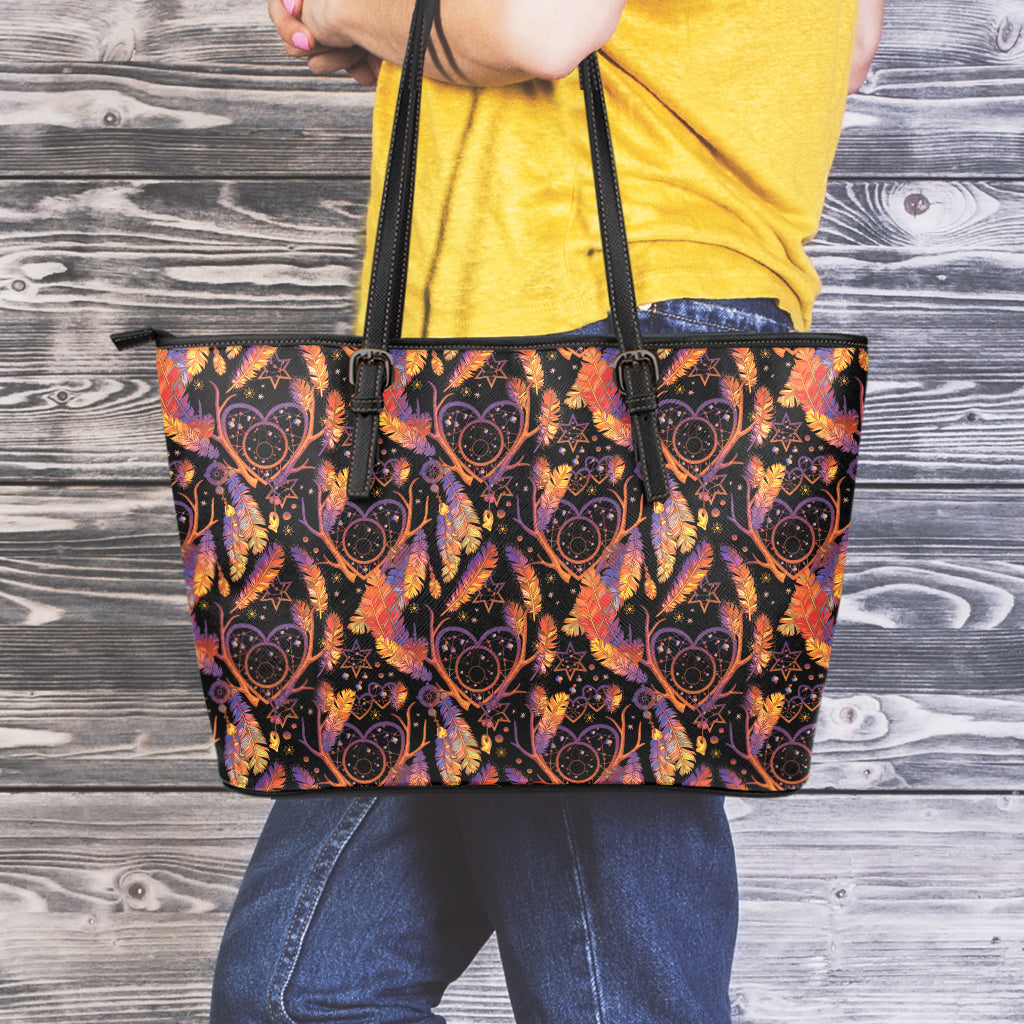 Indian Tribal Dream Catcher Print Leather Tote Bag