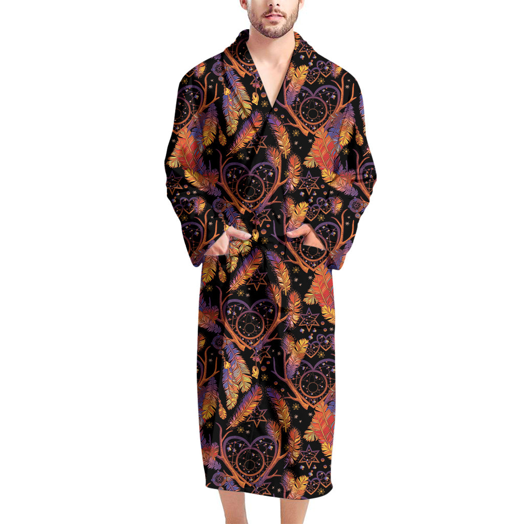 Indian Tribal Dream Catcher Print Men's Bathrobe