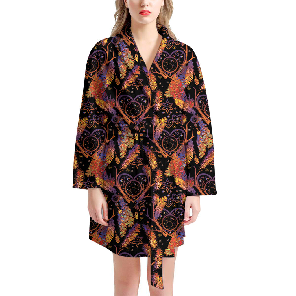 Indian Tribal Dream Catcher Print Women's Bathrobe