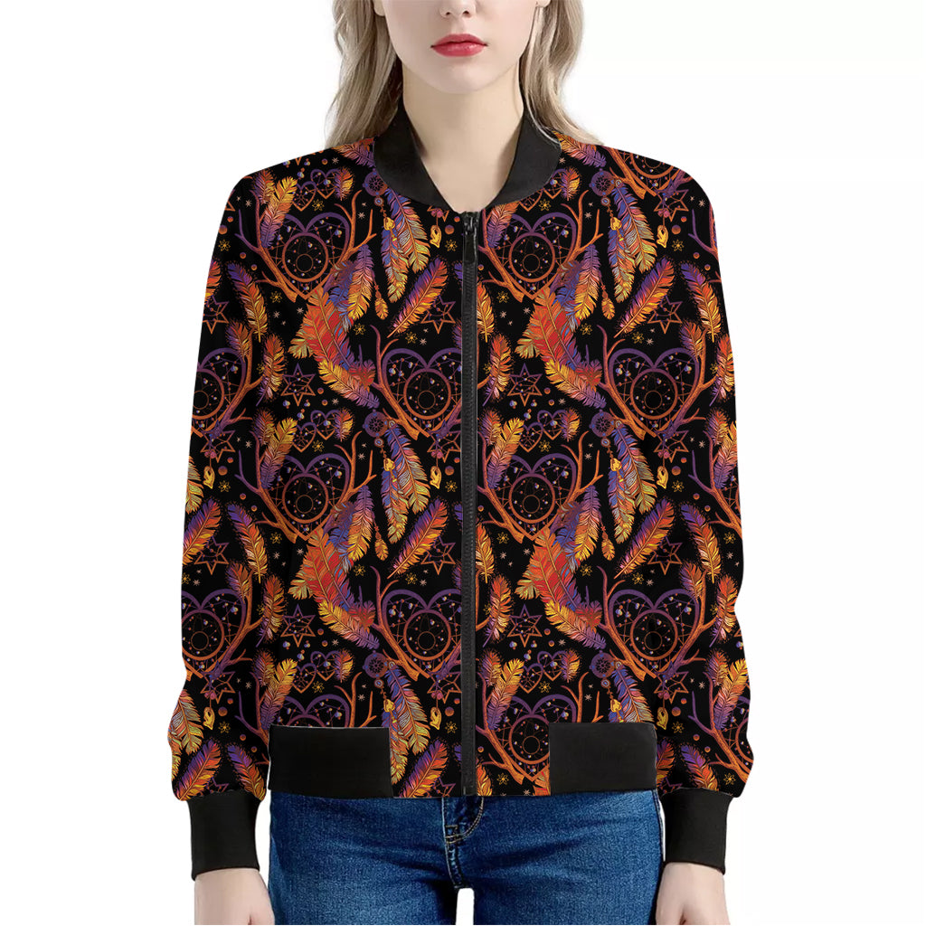 Indian Tribal Dream Catcher Print Women's Bomber Jacket