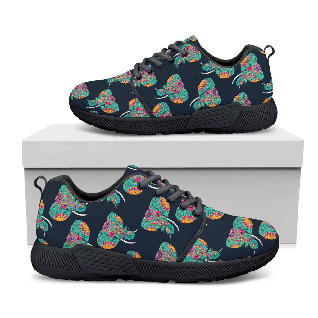 Indian Tribal Elephant Pattern Print Black Athletic Shoes