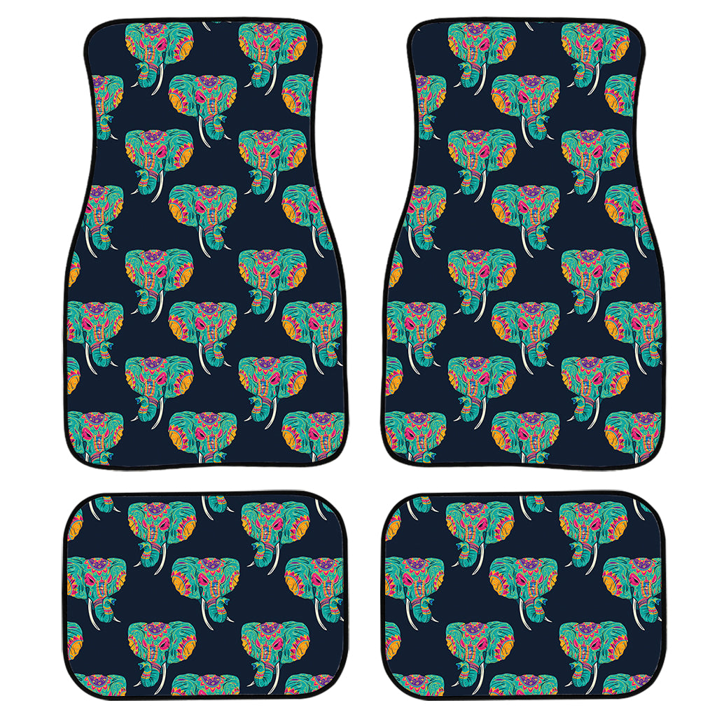 Indian Tribal Elephant Pattern Print Front and Back Car Floor Mats