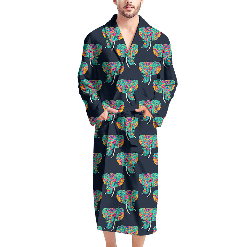 Indian Tribal Elephant Pattern Print Men's Bathrobe