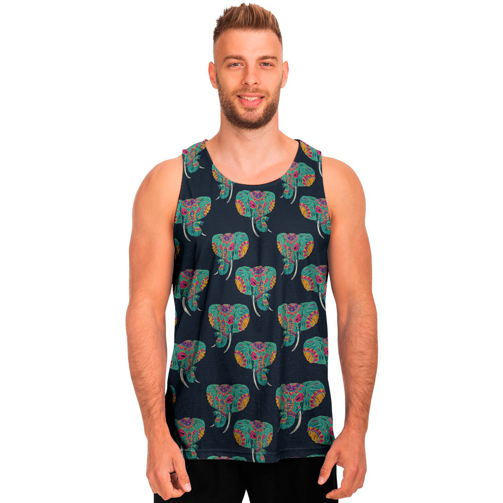 Indian Tribal Elephant Pattern Print Men's Tank Top