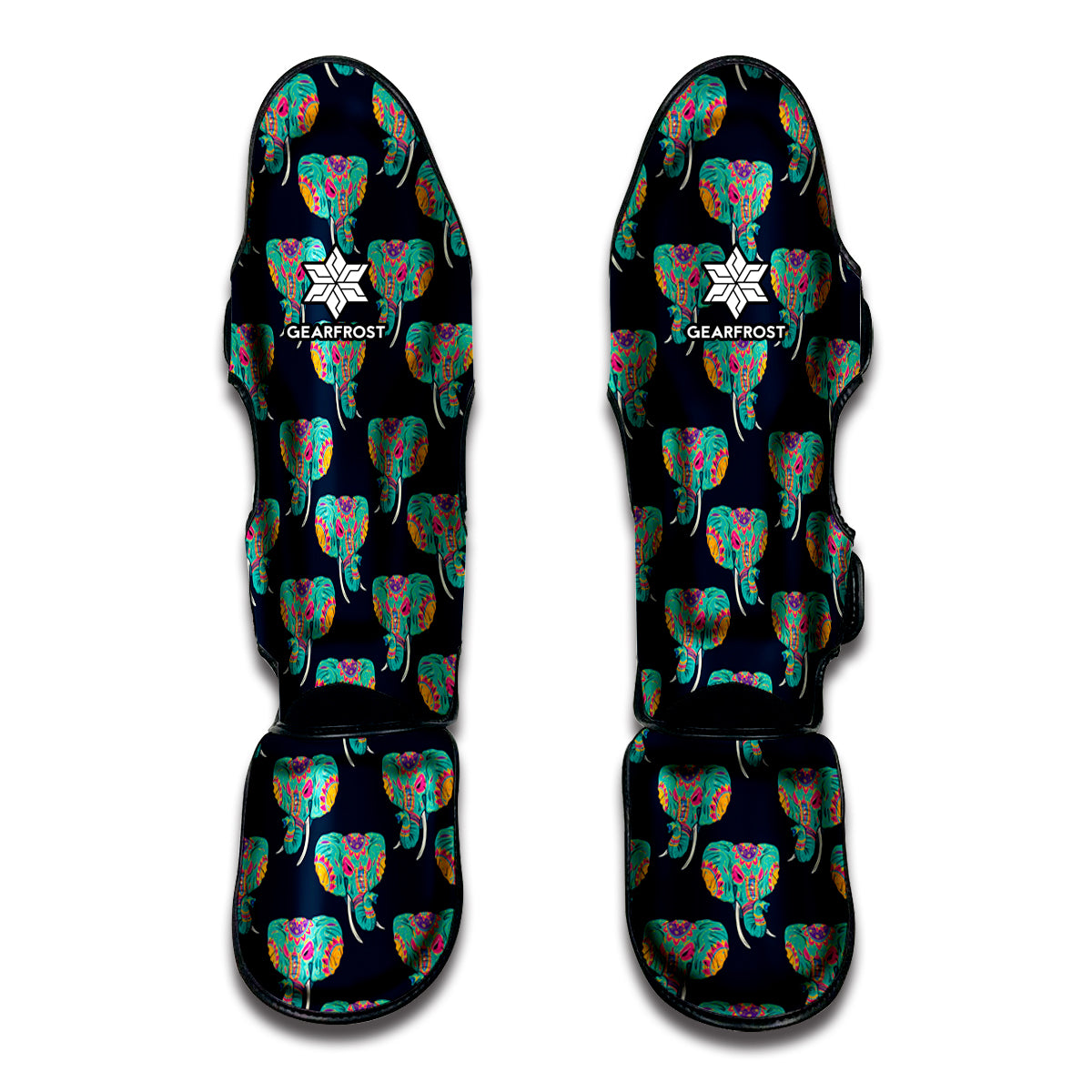 Indian Tribal Elephant Pattern Print Muay Thai Shin Guards