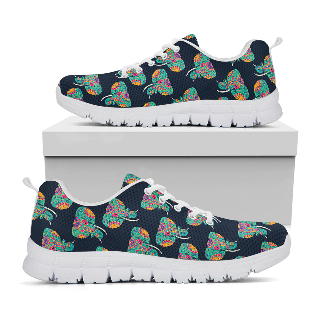 Indian Tribal Elephant Pattern Print White Sneakers