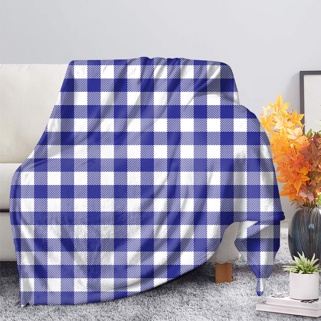 Indigo Blue And White Gingham Print Blanket