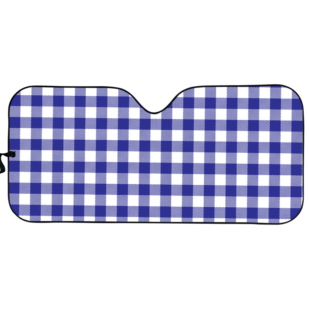 Indigo Blue And White Gingham Print Car Sun Shade