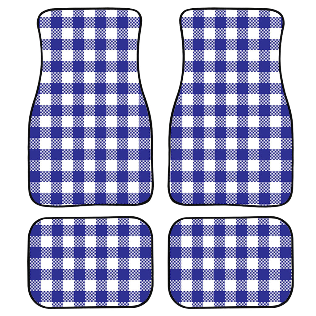 Indigo Blue And White Gingham Print Front and Back Car Floor Mats