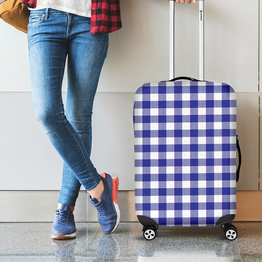 Indigo Blue And White Gingham Print Luggage Cover