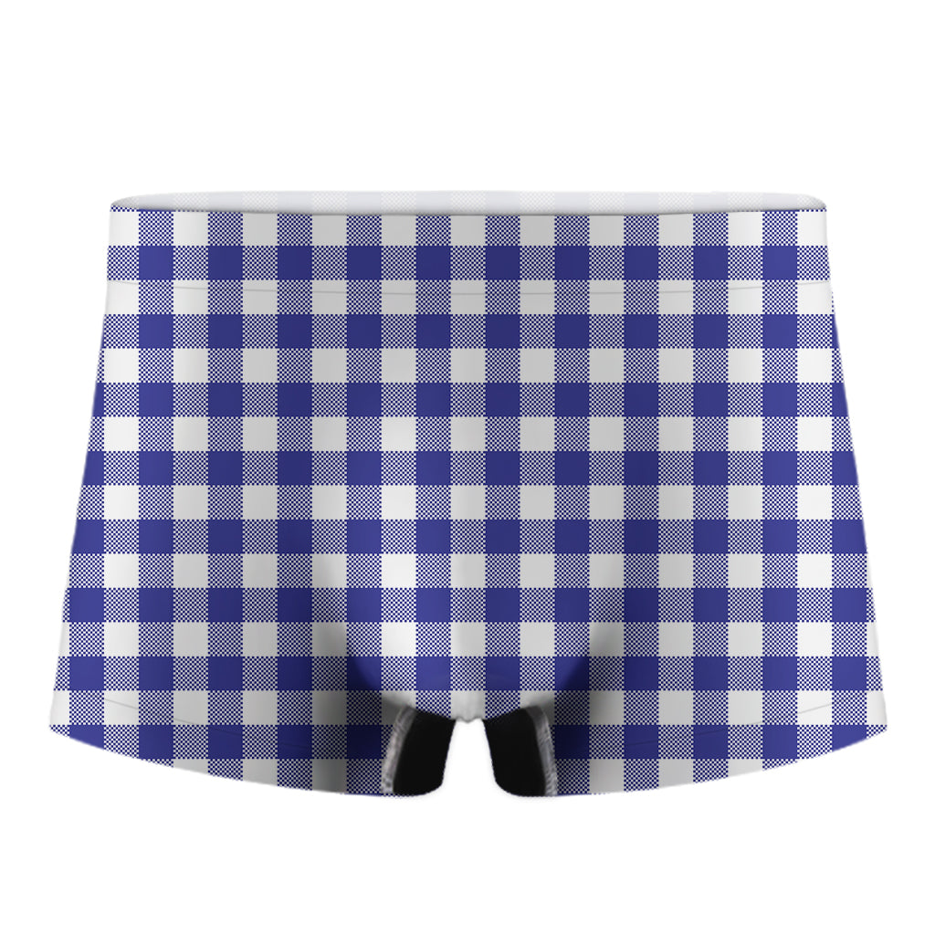 Indigo Blue And White Gingham Print Men's Boxer Briefs