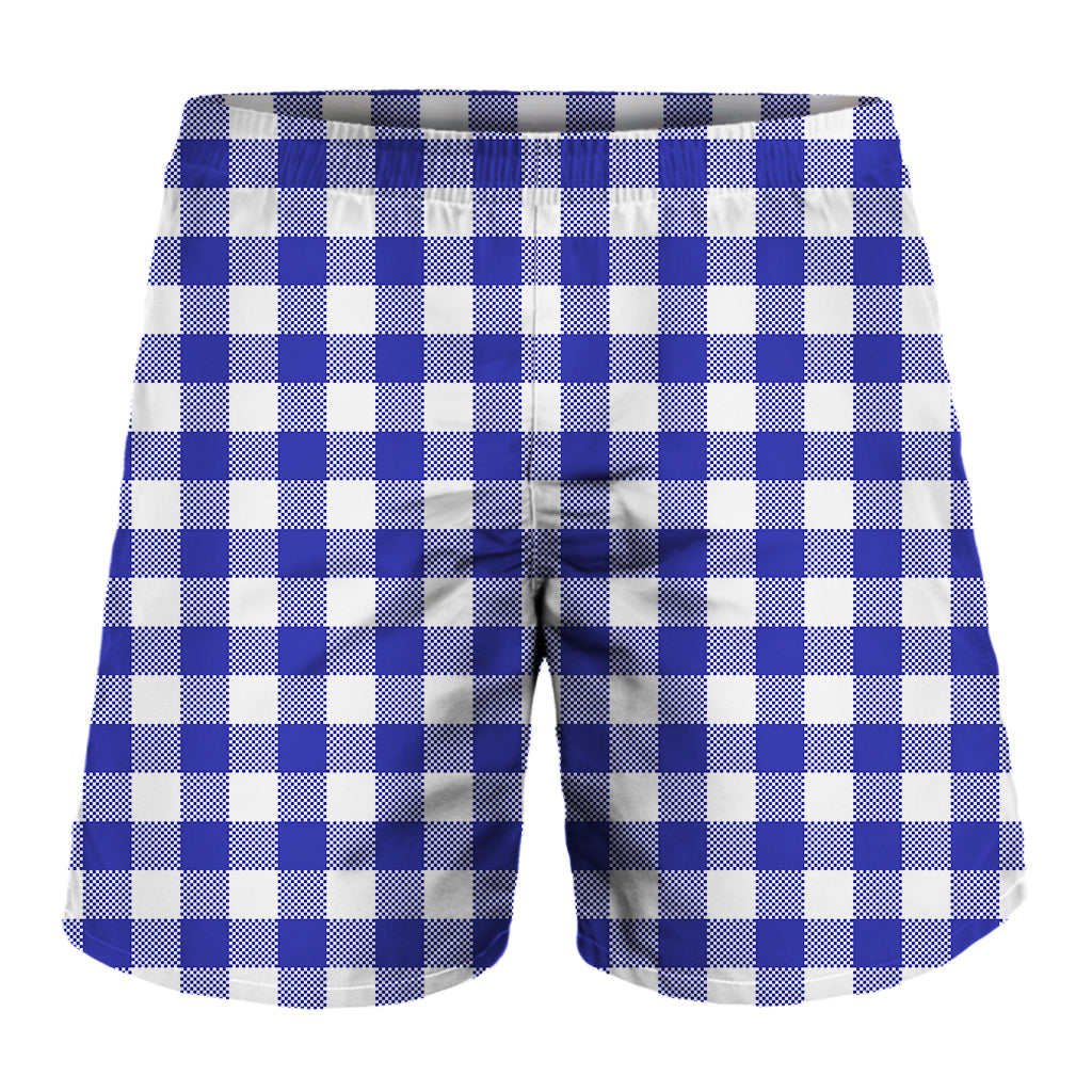 Indigo Blue And White Gingham Print Men's Shorts