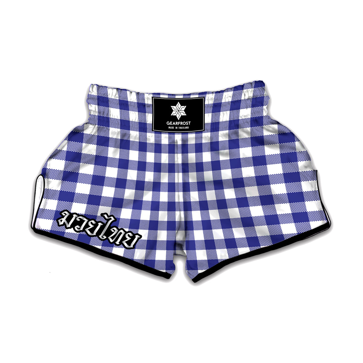 Indigo Blue And White Gingham Print Muay Thai Boxing Shorts