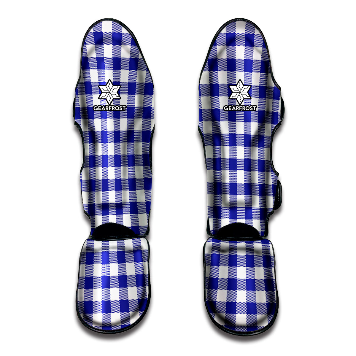 Indigo Blue And White Gingham Print Muay Thai Shin Guards