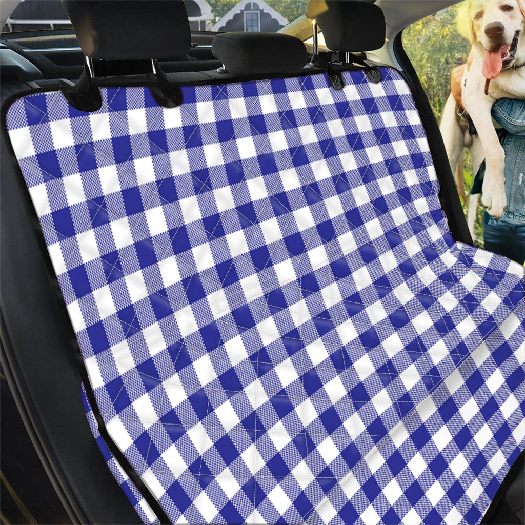 Indigo Blue And White Gingham Print Pet Car Back Seat Cover