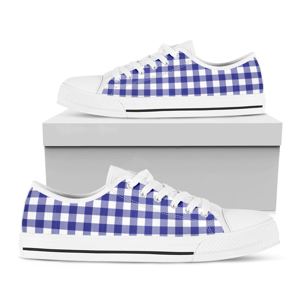 Indigo Blue And White Gingham Print White Low Top Shoes