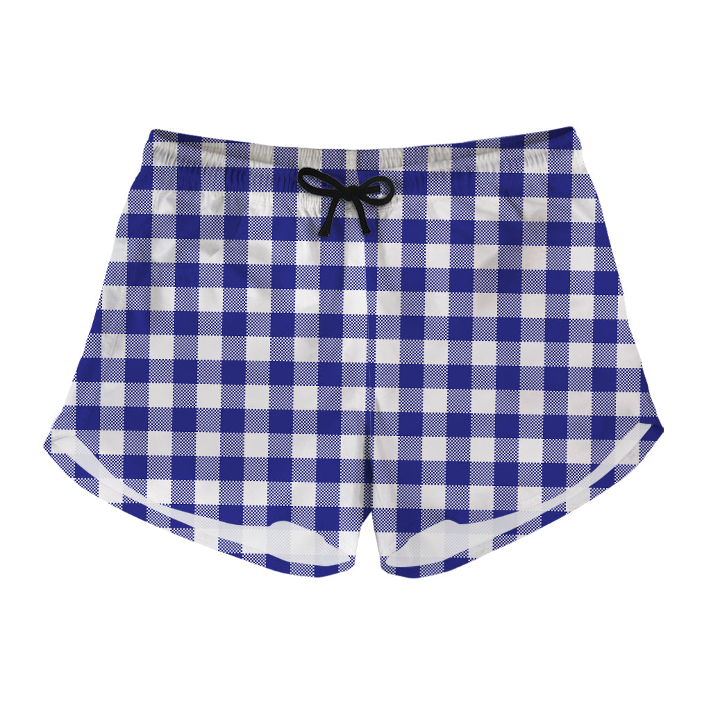 Indigo Blue And White Gingham Print Women's Shorts