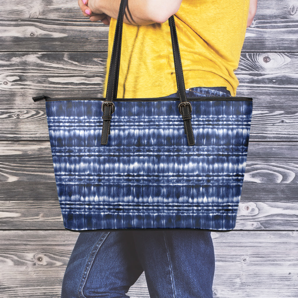 Indigo Dye Shibori Print Leather Tote Bag