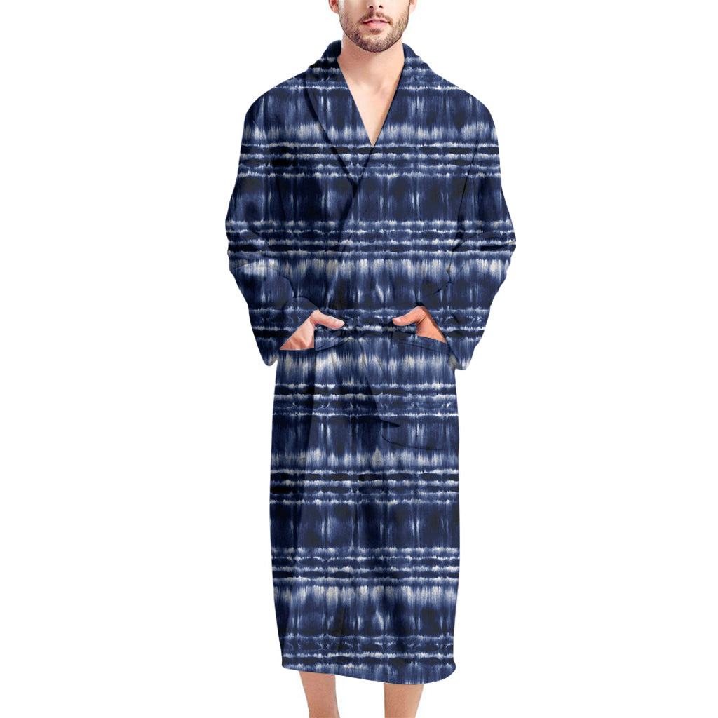 Indigo Dye Shibori Print Men's Bathrobe