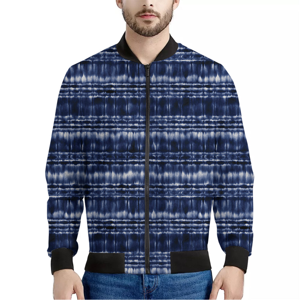 Indigo Dye Shibori Print Men's Bomber Jacket