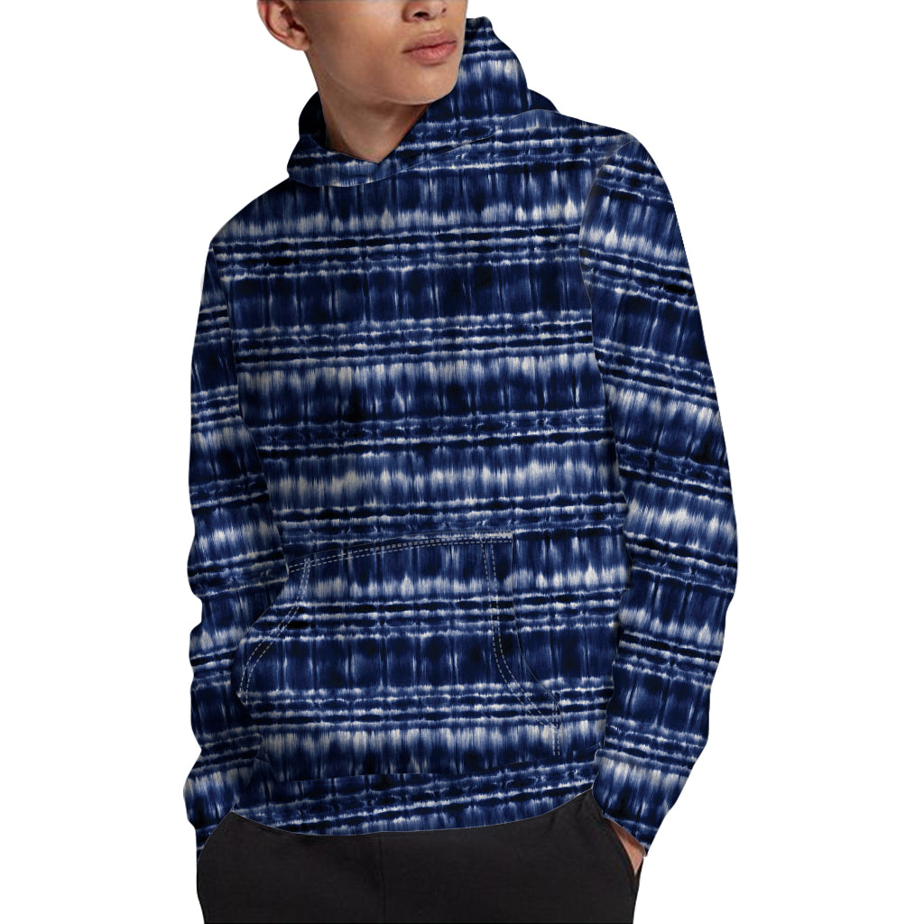 Indigo Dye Shibori Print Pullover Hoodie