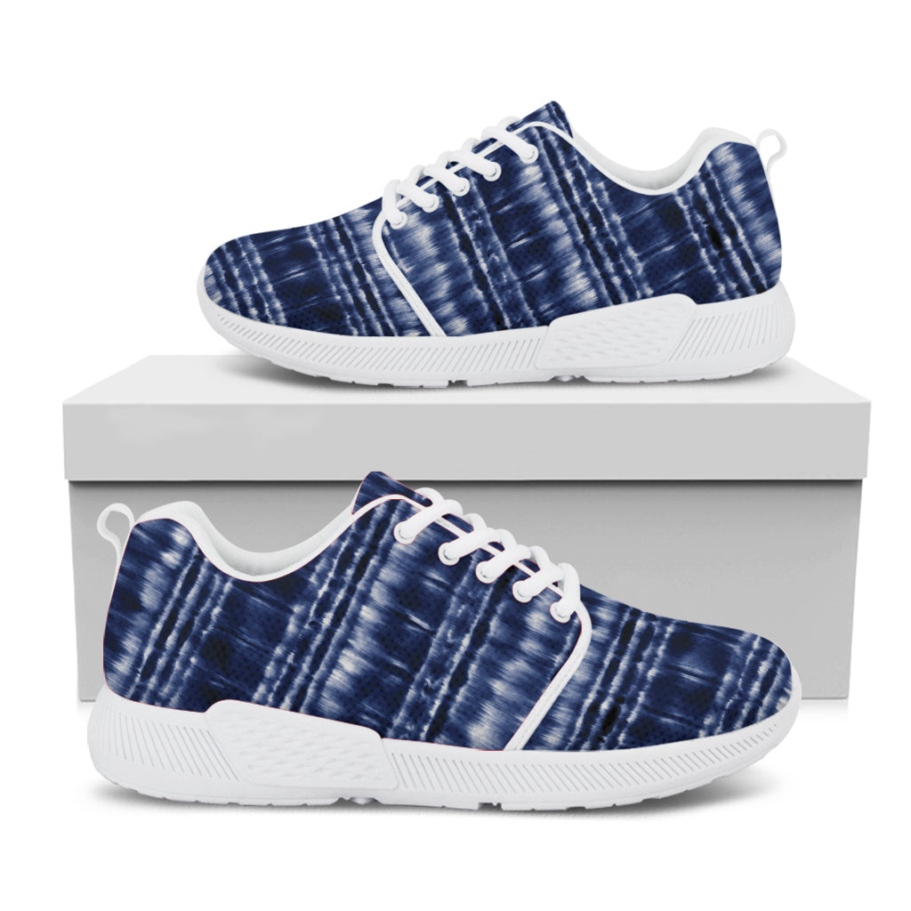 Indigo Dye Shibori Print White Athletic Shoes