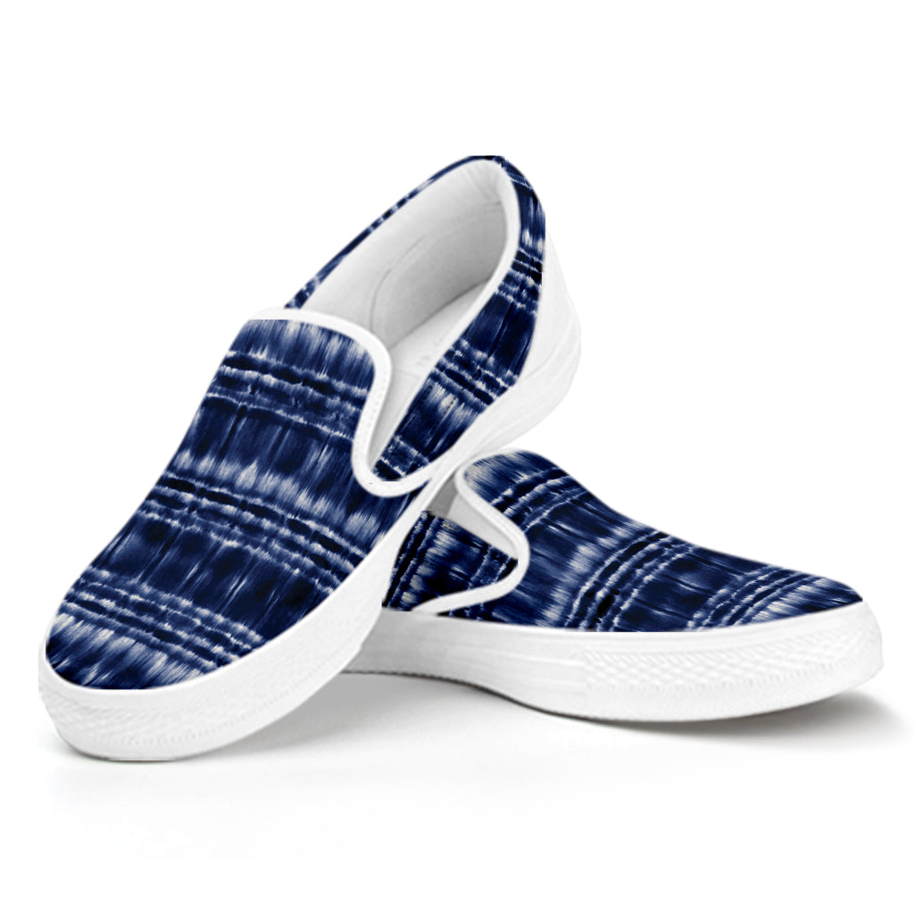 Indigo Dye Shibori Print White Slip On Shoes