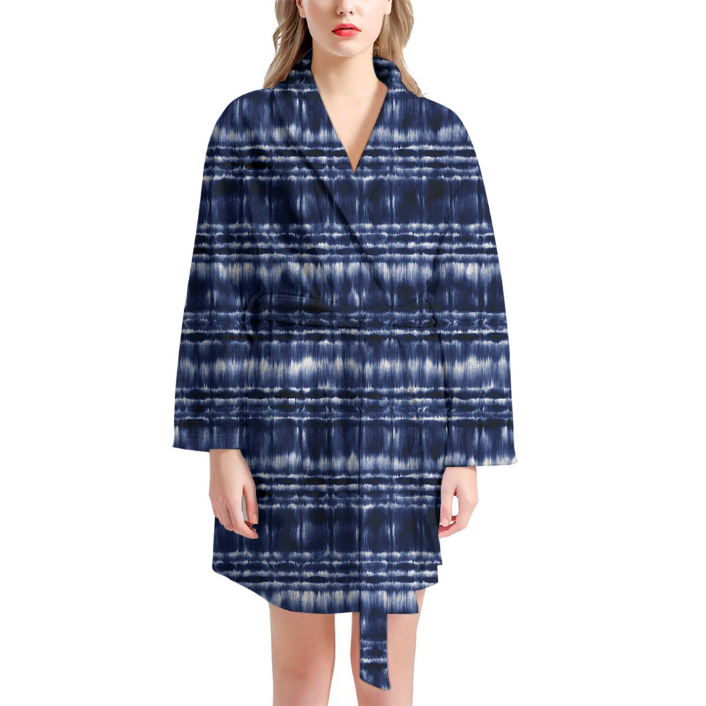 Indigo Dye Shibori Print Women's Bathrobe