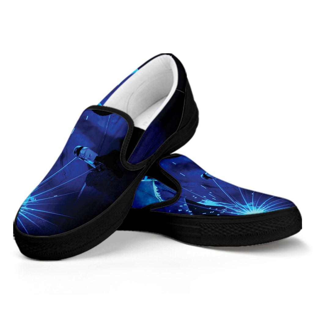 Industrial Welder Print Black Slip On Shoes