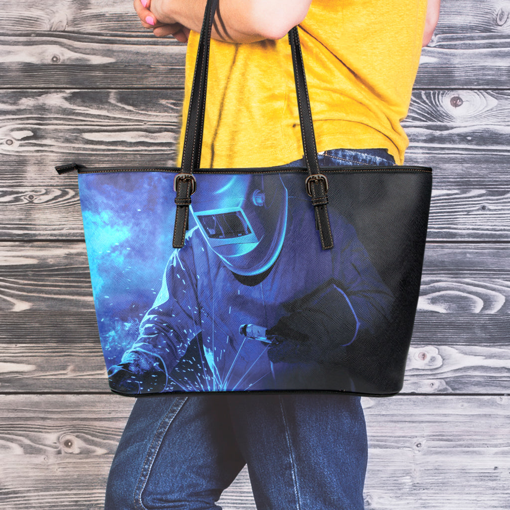 Industrial Welder Print Leather Tote Bag