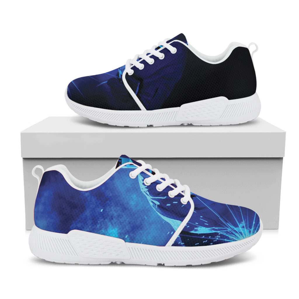 Industrial Welder Print White Athletic Shoes