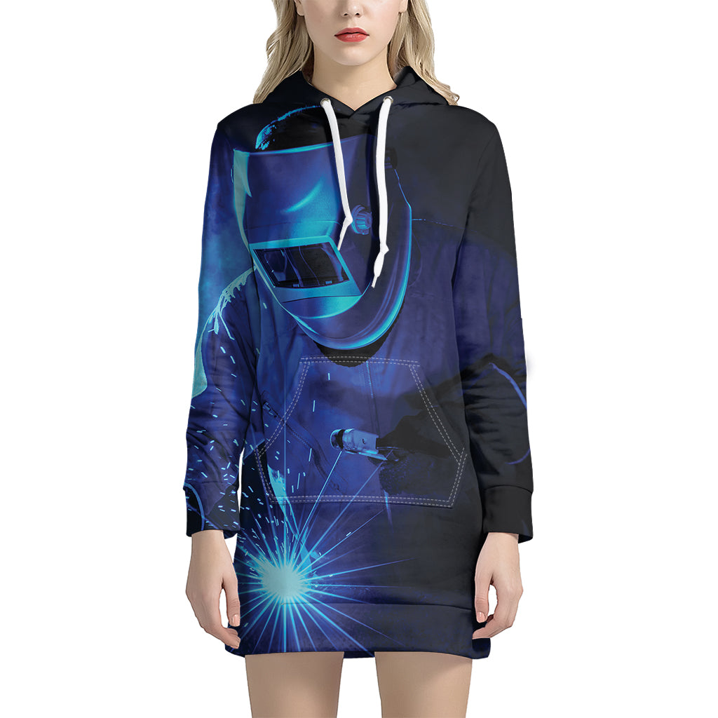 Industrial Welder Print Women's Pullover Hoodie Dress