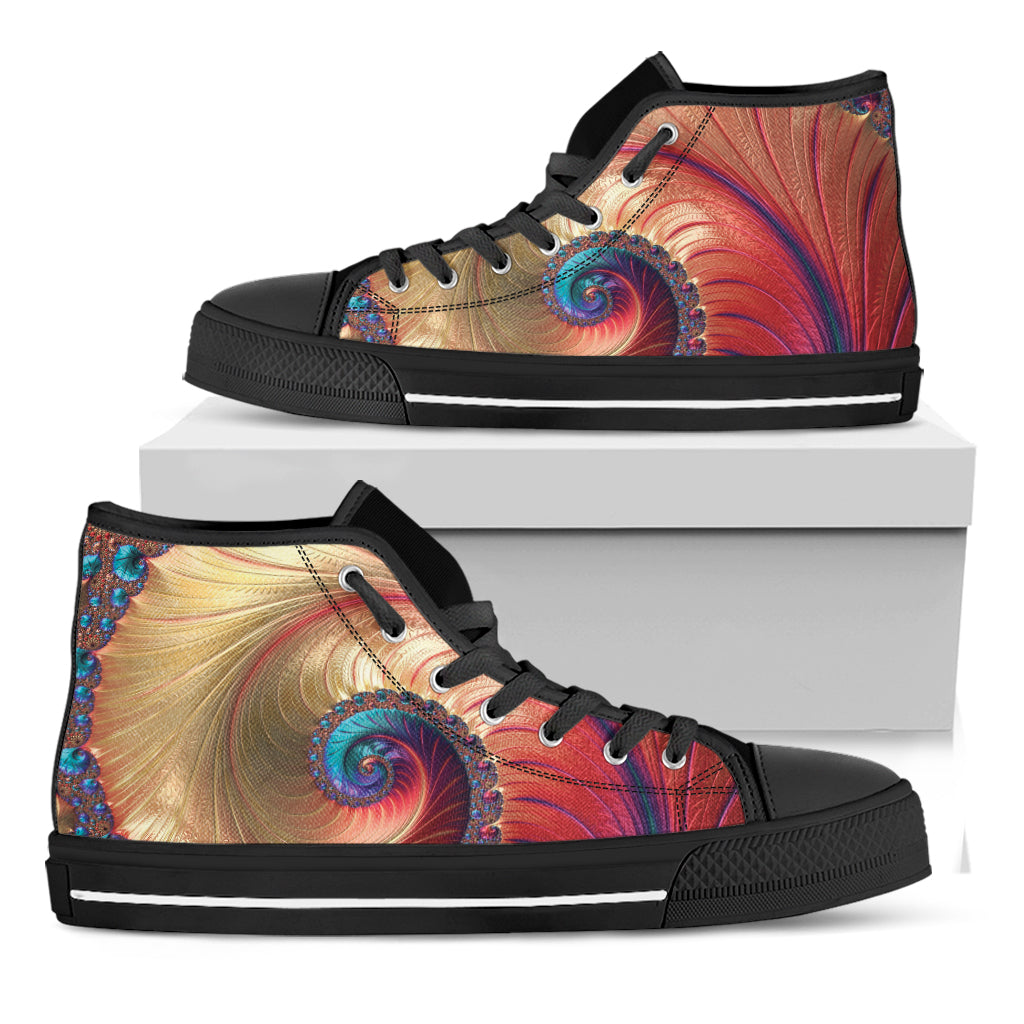 Infinite Fractal Print Black High Top Shoes