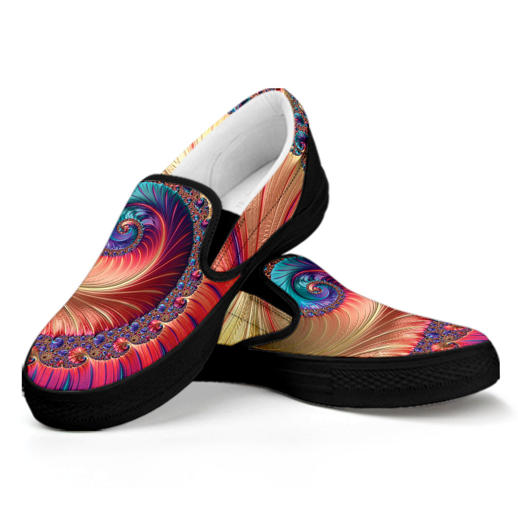 Infinite Fractal Print Black Slip On Shoes