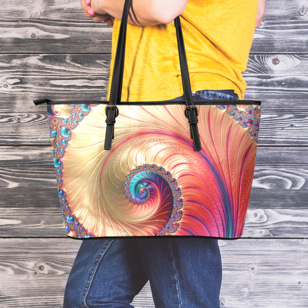 Infinite Fractal Print Leather Tote Bag