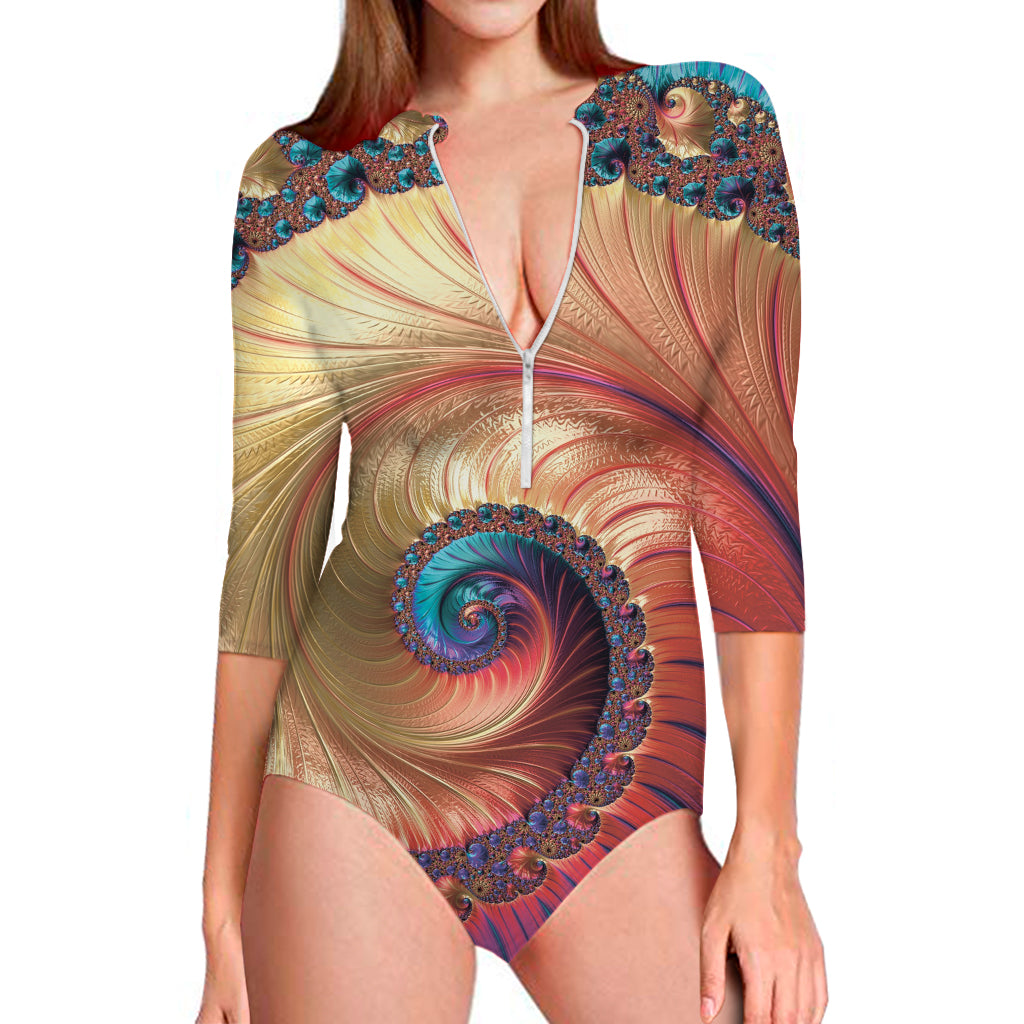 Infinite Fractal Print Long Sleeve One Piece Swimsuit